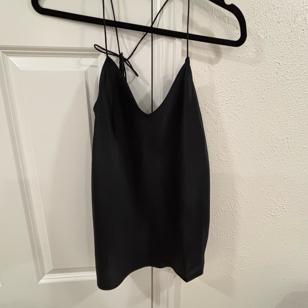 PAIGE Black Satin Slip Tank